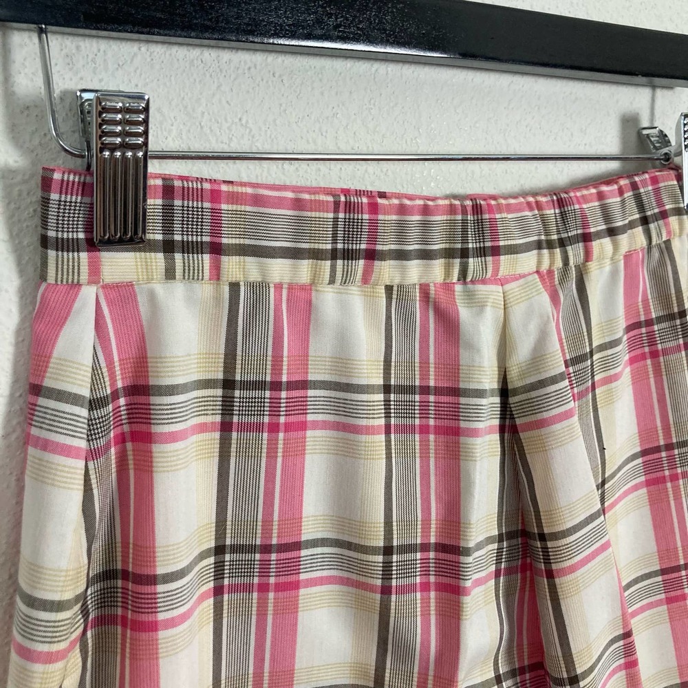 Vintage 70s Pink Plaid Tartan High Rise‎ Wide Leg Flare Pants // Size 10 Medium - Picture 4 of 7